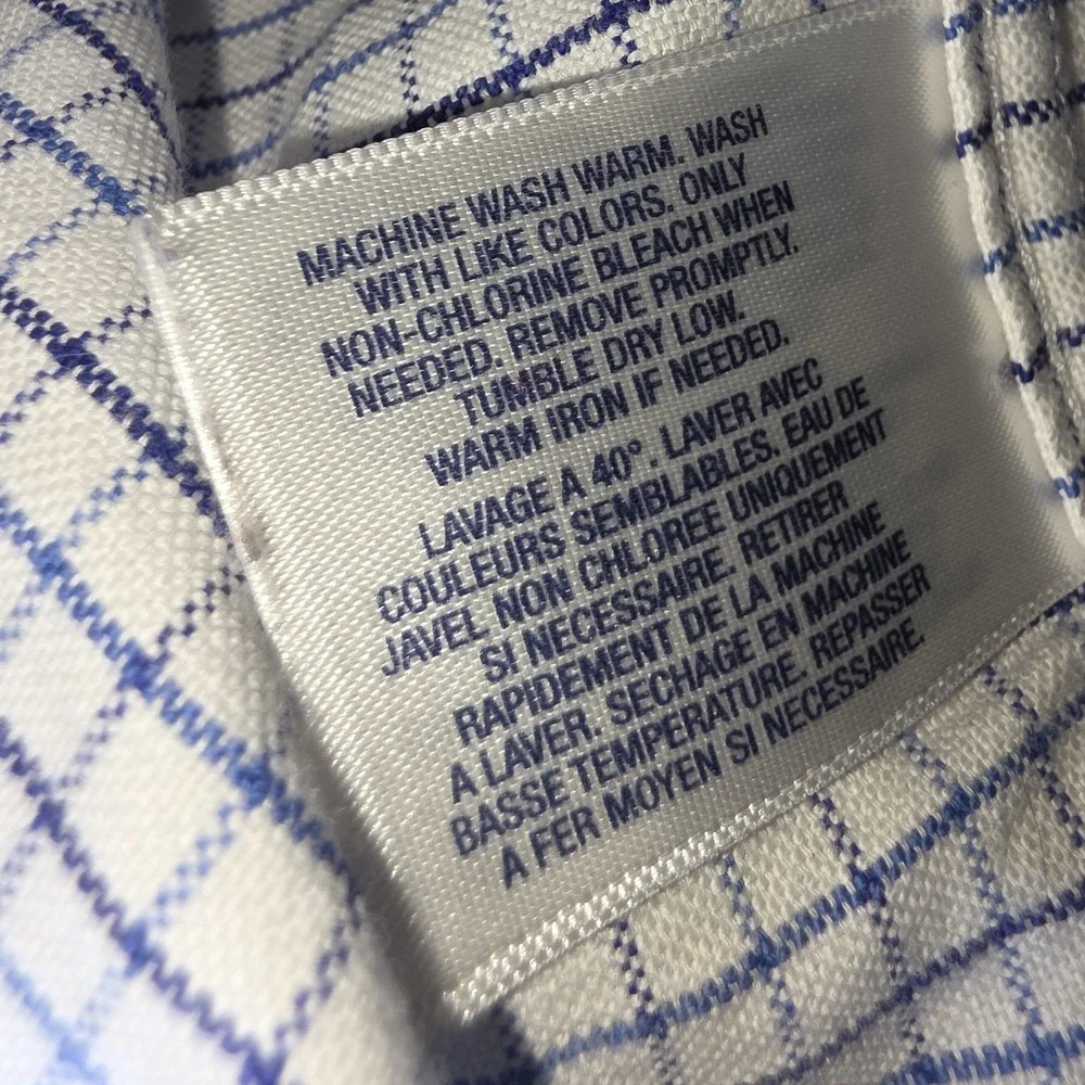 Ralph Lauren Button up Shirt Boys Youth 18 Checked Plaid White Blue 100% cotton